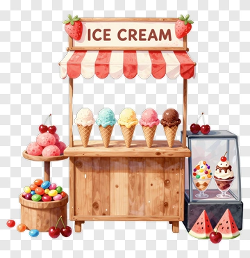 Ice Cream Stand With Colorful Scoops And Treats PNG