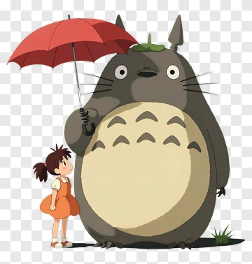 Girl Standing Next To Totoro Holding An Umbrella PNG