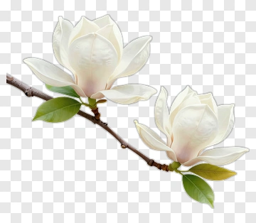 White Magnolia Flowers On A Branch PNG
