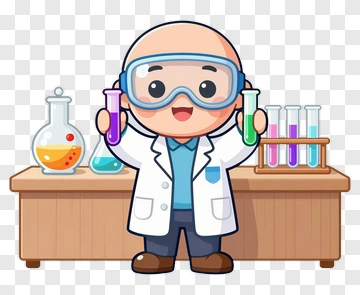 Cartoon Scientist Holding Test Tubes PNG