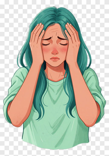 Sad Woman Holding Her Head PNG