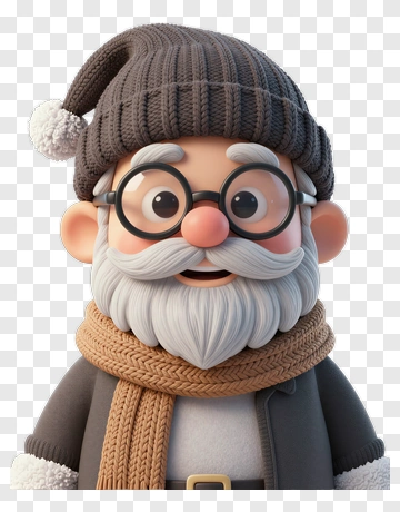 Cartoon Santa Claus With Glasses And Knit Hat PNG