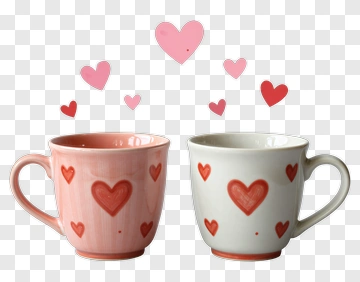 Love Heart Mugs With Floating Hearts PNG