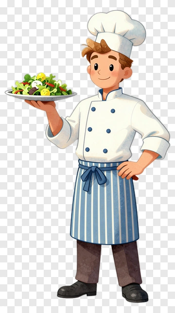 Cartoon Chef Holding A Plate Of Salad PNG