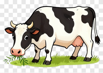 Cartoon Cow Grazing On Grass PNG