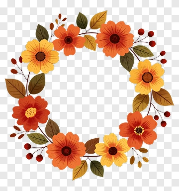 Floral Wreath With Orange And Yellow Flowers PNG