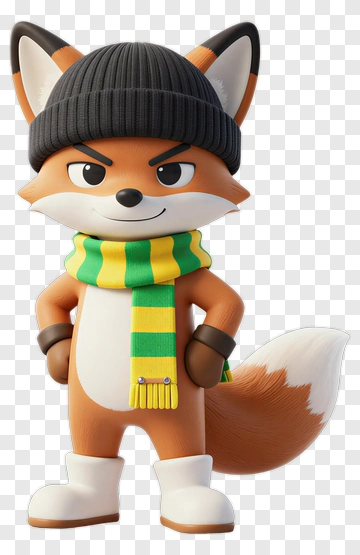 Cartoon Fox Wearing A Beanie And Scarf PNG