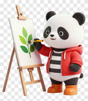 Cartoon Panda Painting A Leaf PNG