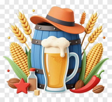 Beer Barrel With Wheat And Chili Peppers PNG