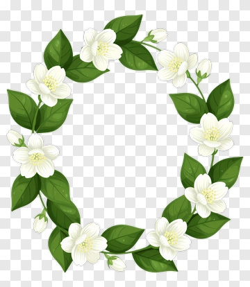 Flower Wreath With White Blossoms And Green Leaves PNG