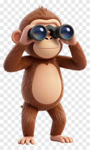 3D Monkey Holding Binoculars PNG