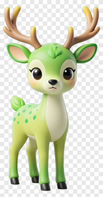 Cartoon Green Deer With Antlers PNG