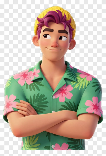 3D Young Man In Tropical Shirt PNG