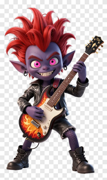 Cartoon Rocker Playing Electric Guitar PNG
