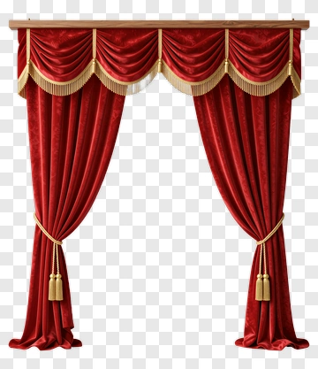 Red Velvet Stage Curtain With Gold Accents PNG
