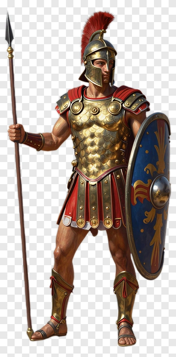 3D Roman Soldier Holding A Shield And Spear PNG