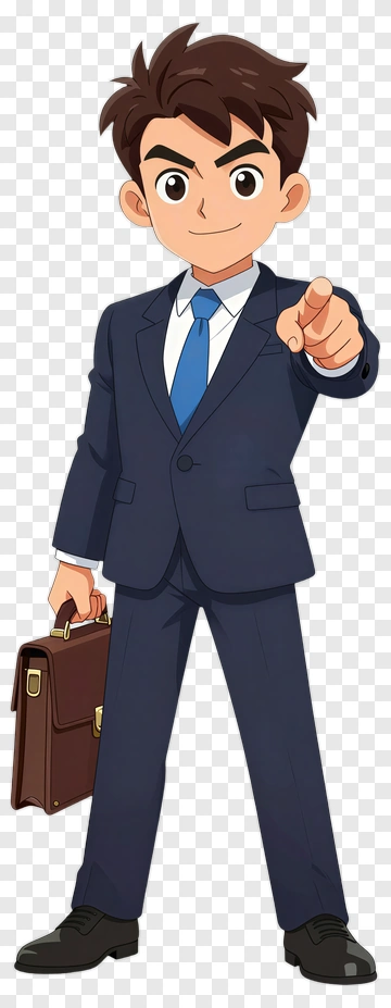Cartoon Businessman Pointing With Briefcase PNG