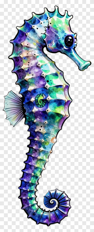 Colorful Seahorse With Swirling Patterns PNG