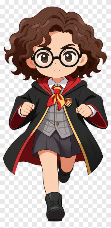 Cartoon Wizard Girl Running In A Cloak PNG