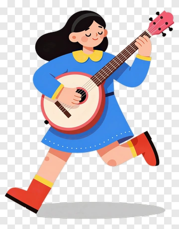 Girl Playing A Banjo While Running PNG