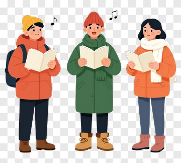 Group Of Friends Singing Together In Winter Coats PNG