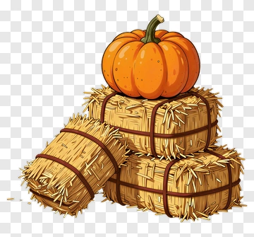 Pumpkin On A Stack Of Hay Bales PNG