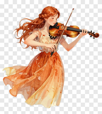 Woman Playing Violin In Flowing Dress PNG