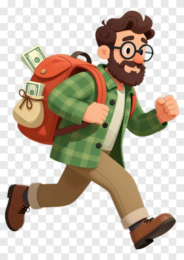 Cartoon Man Running With Money Bag PNG
