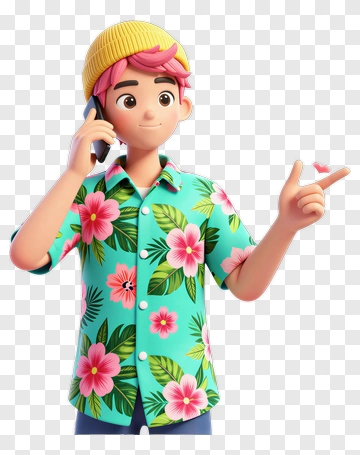 3D Young Man Talking On Phone PNG
