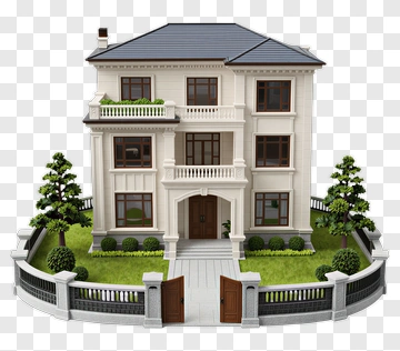 3D House With Garden And Fence PNG
