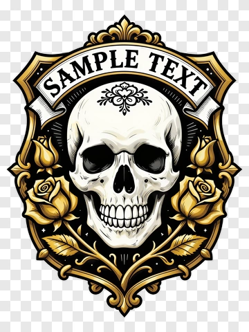 Skull With Roses And Banner PNG