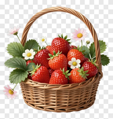 Strawberry Basket With Flowers PNG
