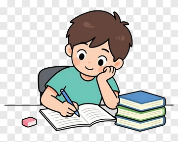 Boy Studying At A Desk With Books PNG