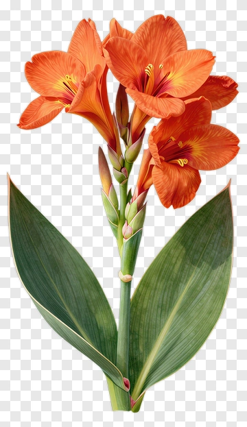Orange Flower With Green Leaves PNG