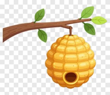 Cartoon Beehive On A Tree Branch PNG