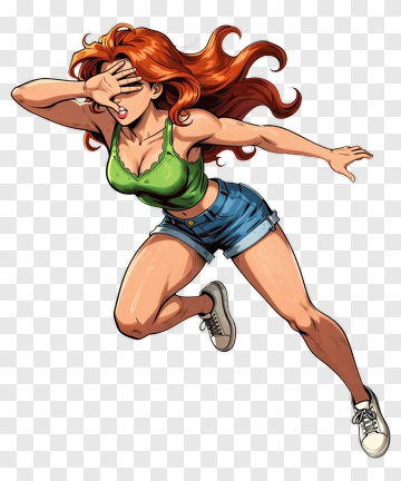 Comic Woman Running With Hand Over Face PNG