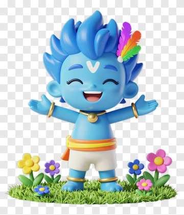 Cartoon Blue Character Standing In A Flower Garden PNG