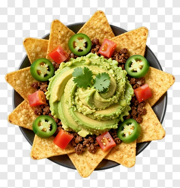 Nachos With Guacamole And Toppings PNG