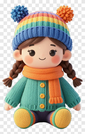 Colorful Cartoon Doll In Winter Outfit PNG