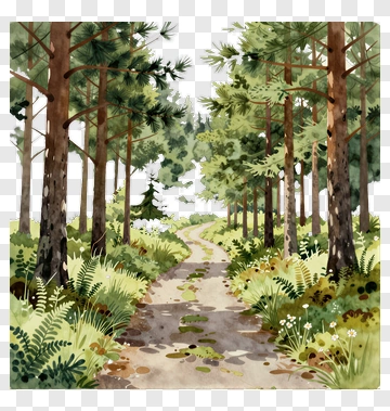 Forest Pathway Surrounded By Pine Trees PNG