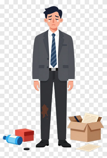 Sad Businessman Standing Among Messy Items PNG