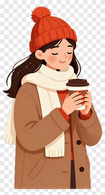 Woman Enjoying A Hot Beverage In Winter Attire PNG