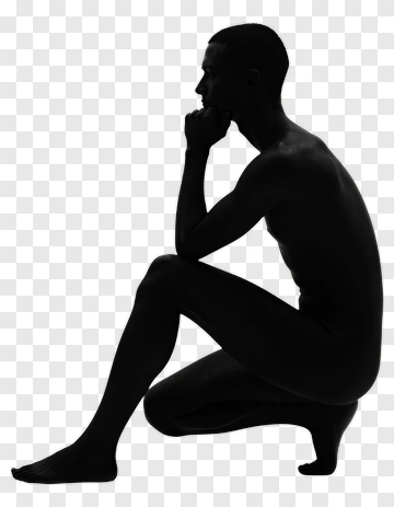 Silhouette Of A Thoughtful Man Kneeling PNG