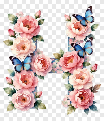 Floral Letter H With Butterflies PNG