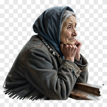 Elderly Woman In Thoughtful Pose PNG