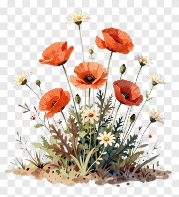 Colorful Poppy Flower Bouquet PNG