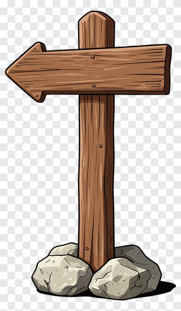 Wooden Directional Sign With Rocks PNG