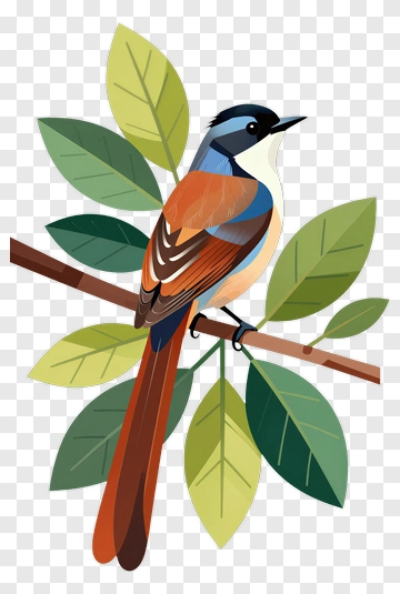 Colorful Bird Perched On A Branch With Leaves PNG
