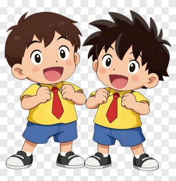 Cartoon Boys Smiling In Yellow Shirts PNG