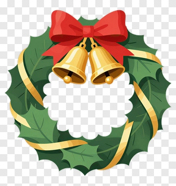 Christmas Wreath With Bells And Red Ribbon PNG